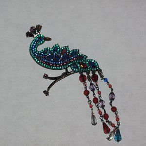 Large Rhinestone Peacock Brooch Pin